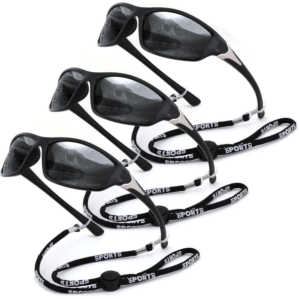 imageFEISEDY 3 Pack Polarized Sports Sunglasses for Men Wrap Around Frame UV400 Protection Fishing Driving Cycling B26743pcsblackblackblack