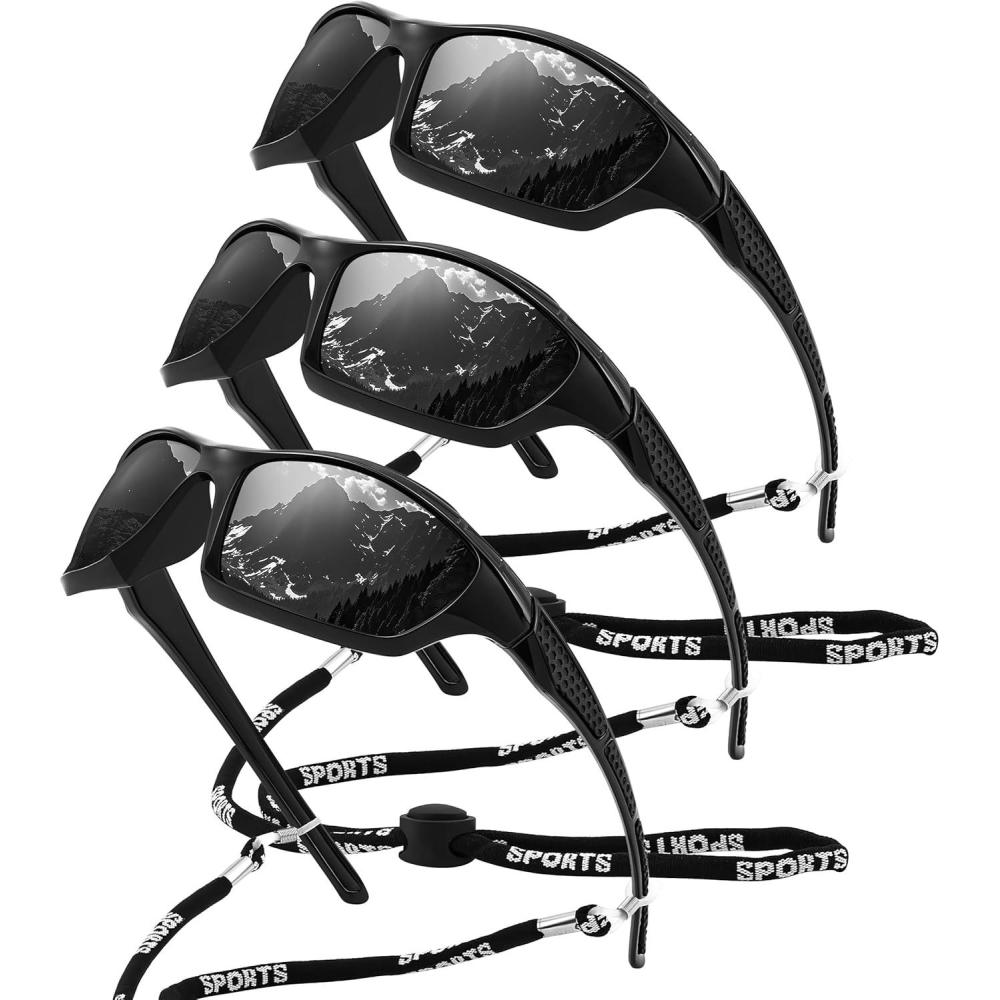 imageFEISEDY 3PACK Sport Polarized Sunglasses Men Women Outdoor Fishing Running Baseball Sun Glasses UV400 Protection B9162Black 3pcs