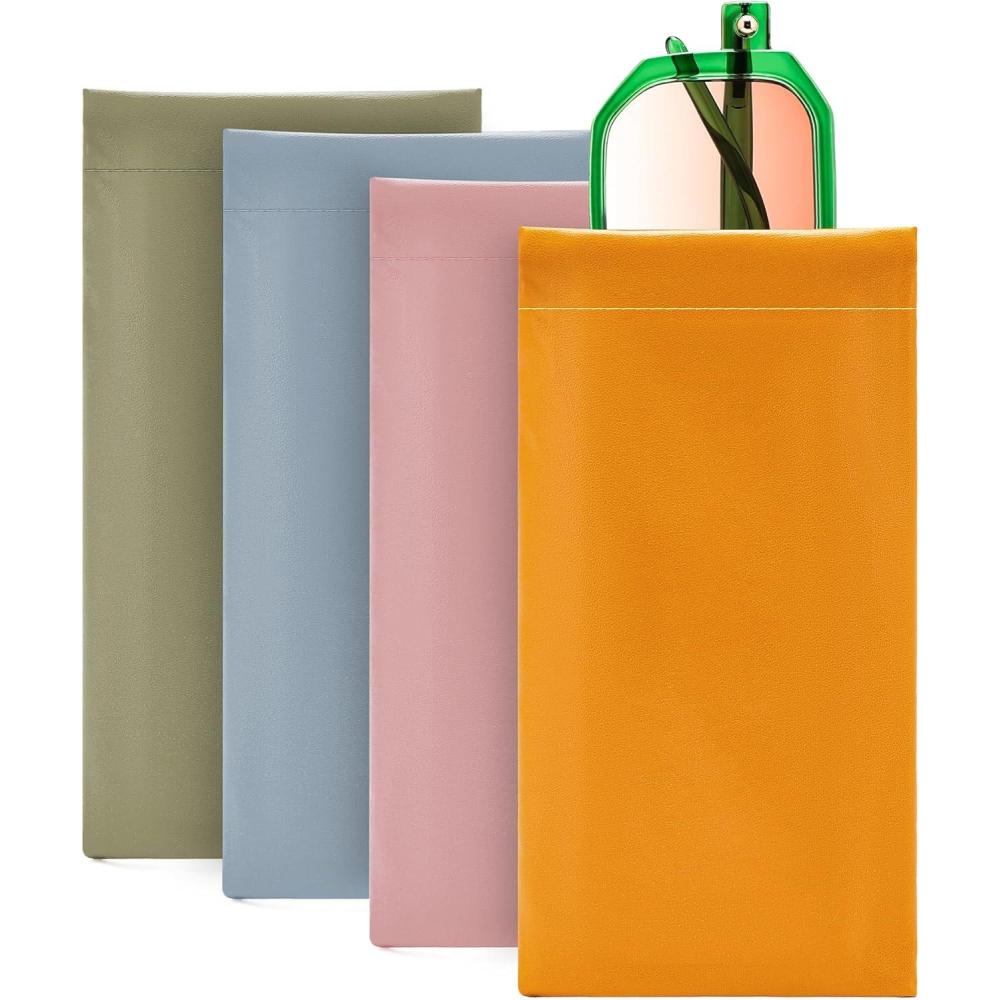 imageFEISEDY 4Pack Squeeze Top Sunglasses Cases PU Leather Spring Closure Eyeglasser Organizer Bag Portable Pocket Glasses CaseOrangepinkgreenblue