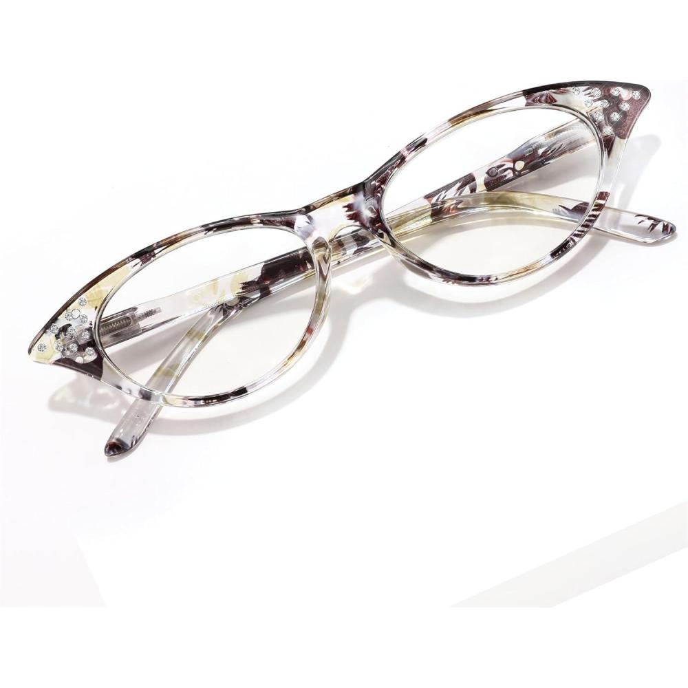 imageFEISEDY 50s Lightweight Cat Eye Reading Glasses for Women Retro Small Anti Glare Readers B0042Black and Yellow Stripes
