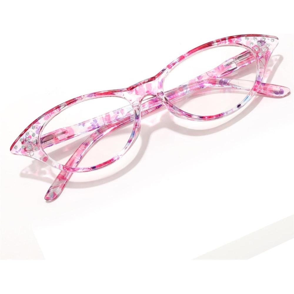imageFEISEDY 50s Lightweight Cat Eye Reading Glasses for Women Retro Small Anti Glare Readers B0042Purple Stripe