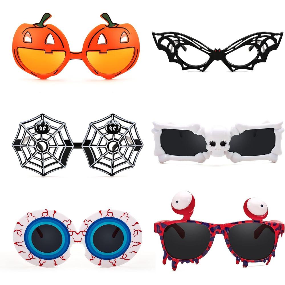 imageFEISEDY 6 Pairs Funny Halloween Eyeglasses Pumpkin Skull Bat Spider Toys Glasses Cosplay Halloween Party Gifts B29656 Pairs