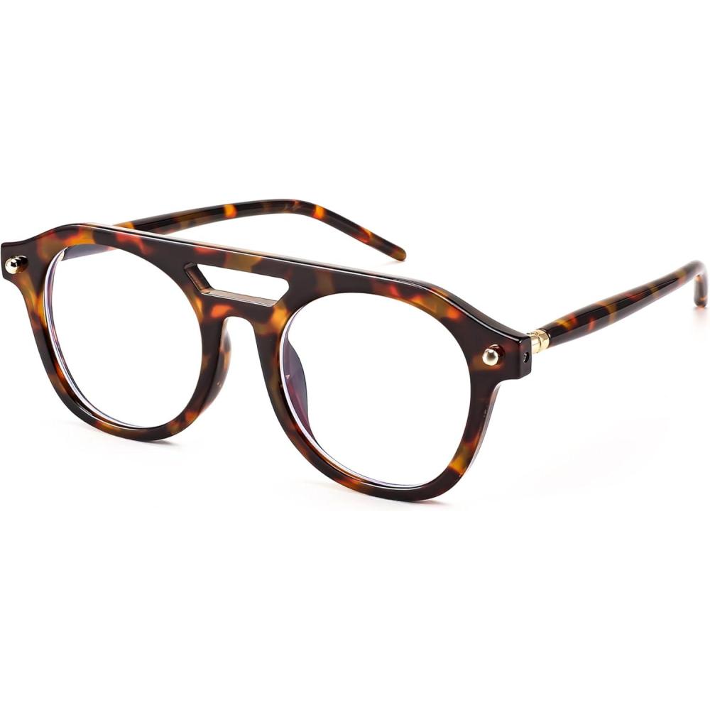 imageFEISEDY 70s Aviator Blue Light Blocking Glasses Square Pilot Frame Anti Glare Computer Glasses Women Men B0052001 Leopard