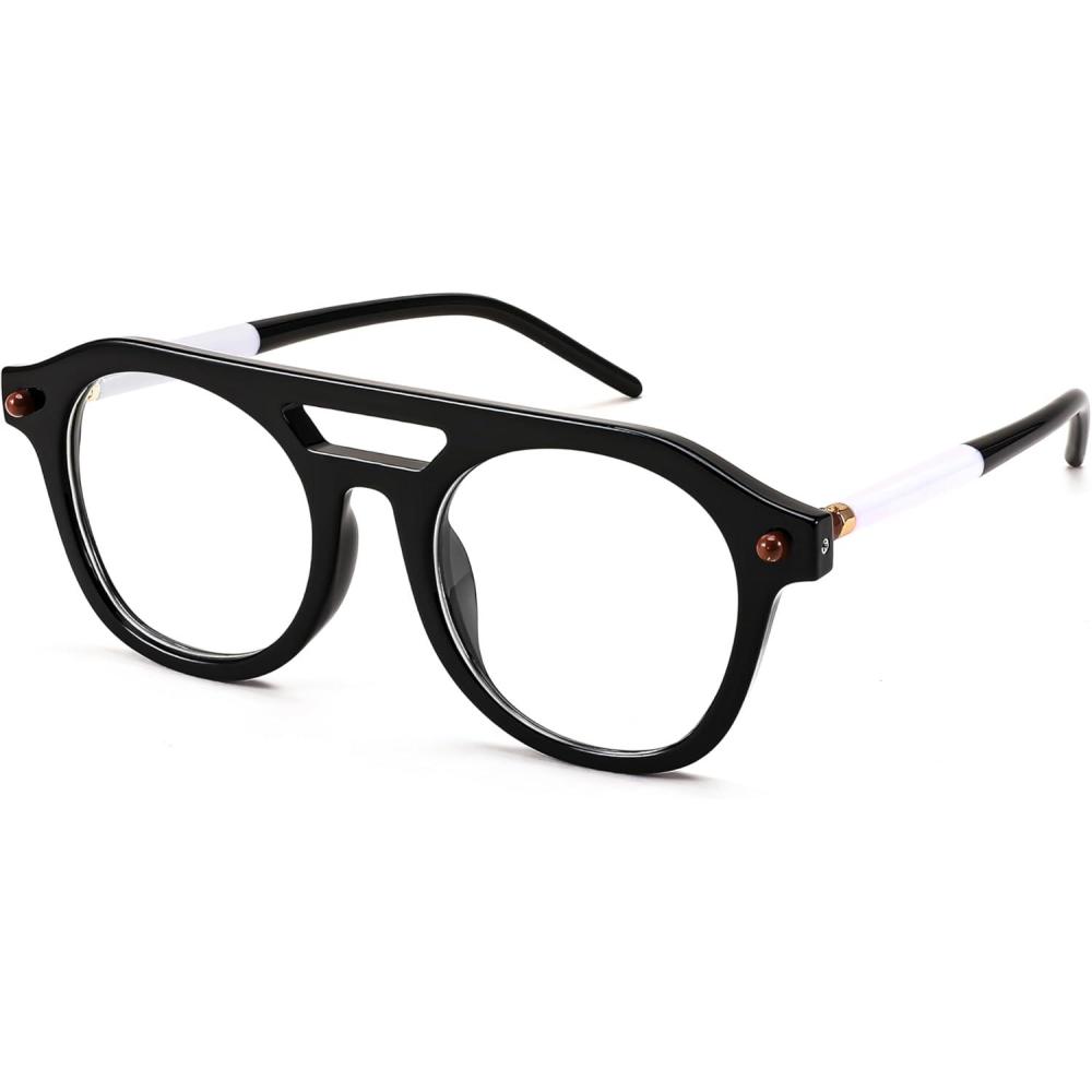 imageFEISEDY 70s Aviator Blue Light Blocking Glasses Square Pilot Frame Anti Glare Computer Glasses Women Men B0052005 Black White