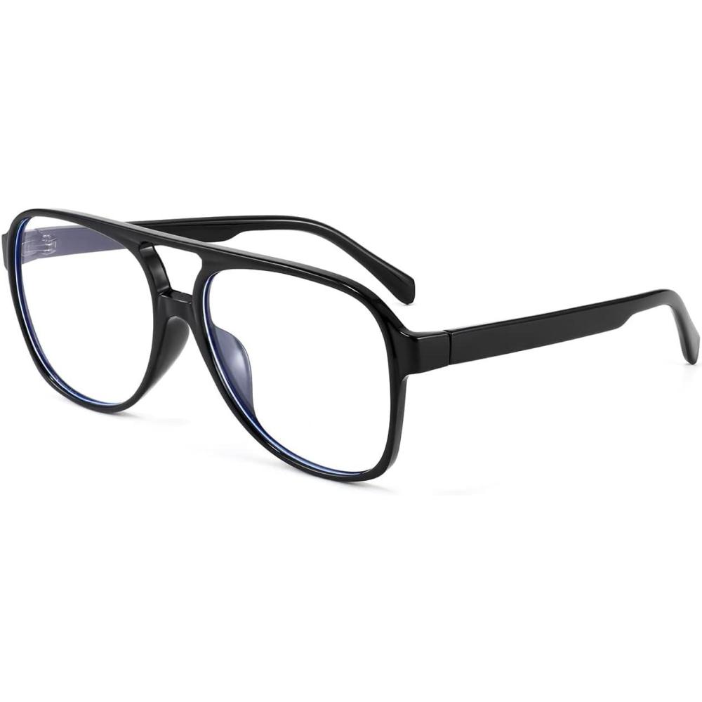 imageFEISEDY 70s Aviator Glasses Frame Blue Light Blocking Glasses Oversized Square Computer Glasses Women Men B2888Black Frame