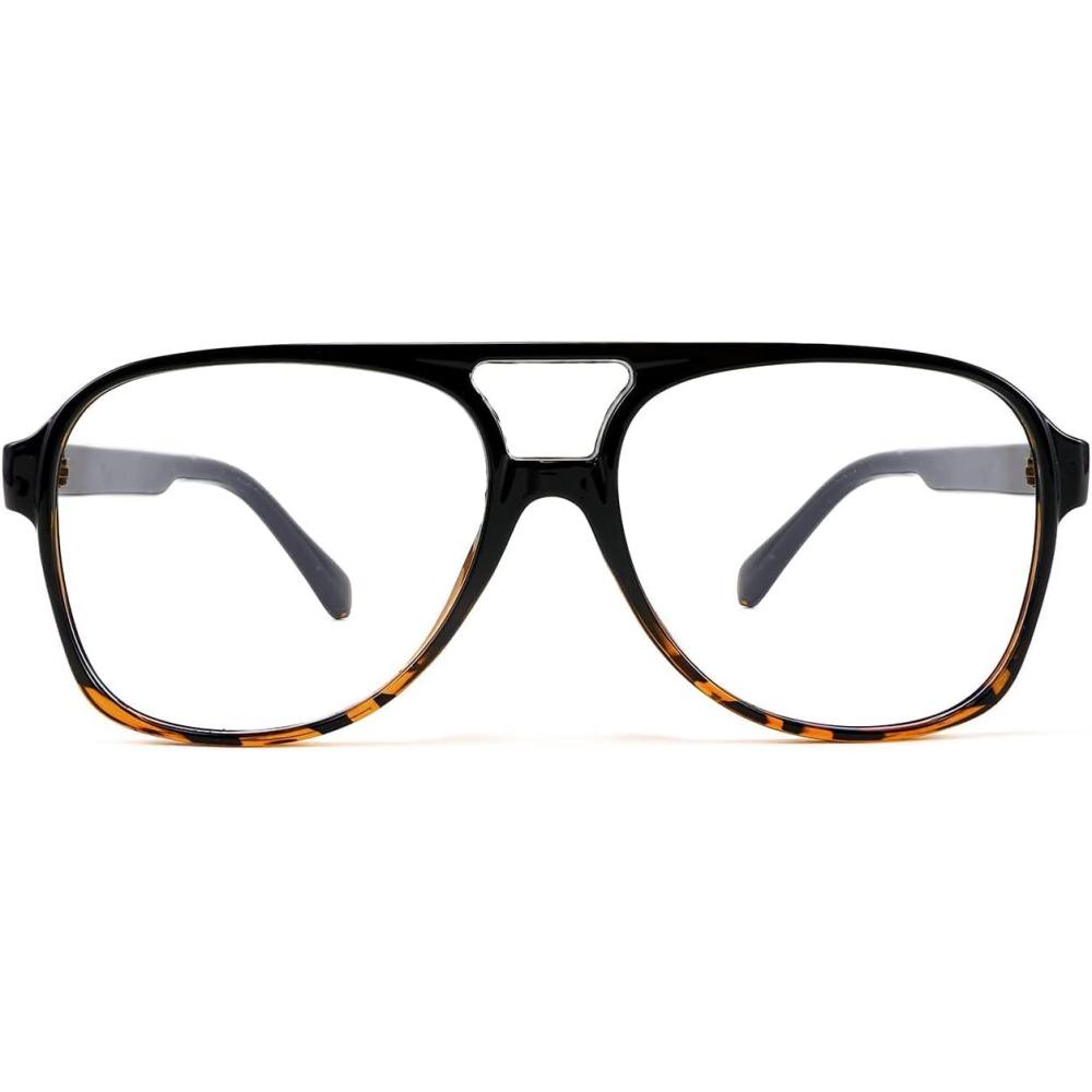 imageFEISEDY 70s Aviator Glasses Frame Blue Light Blocking Glasses Oversized Square Computer Glasses Women Men B2888Blackleopard Frame