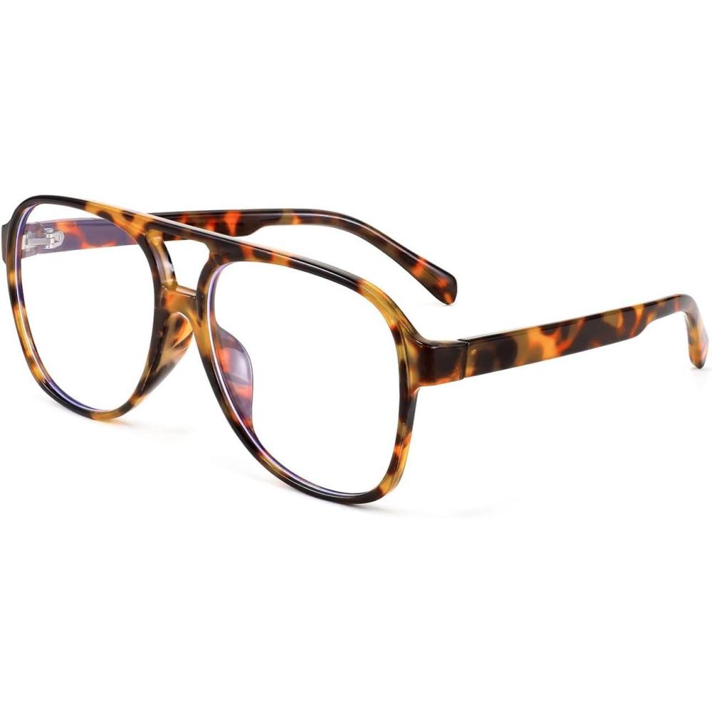 imageFEISEDY 70s Aviator Glasses Frame Blue Light Blocking Glasses Oversized Square Computer Glasses Women Men B2888Leopard Frame