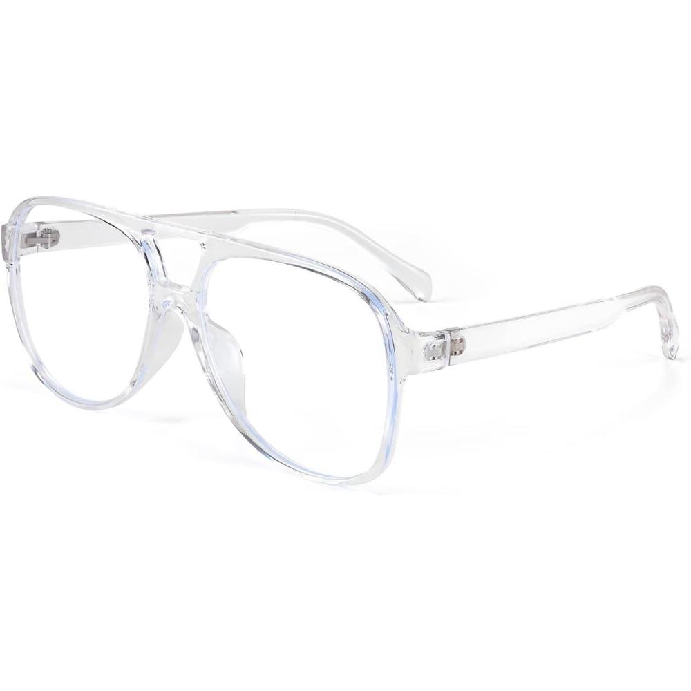 imageFEISEDY 70s Aviator Glasses Frame Blue Light Blocking Glasses Oversized Square Computer Glasses Women Men B2888Transparent Frame