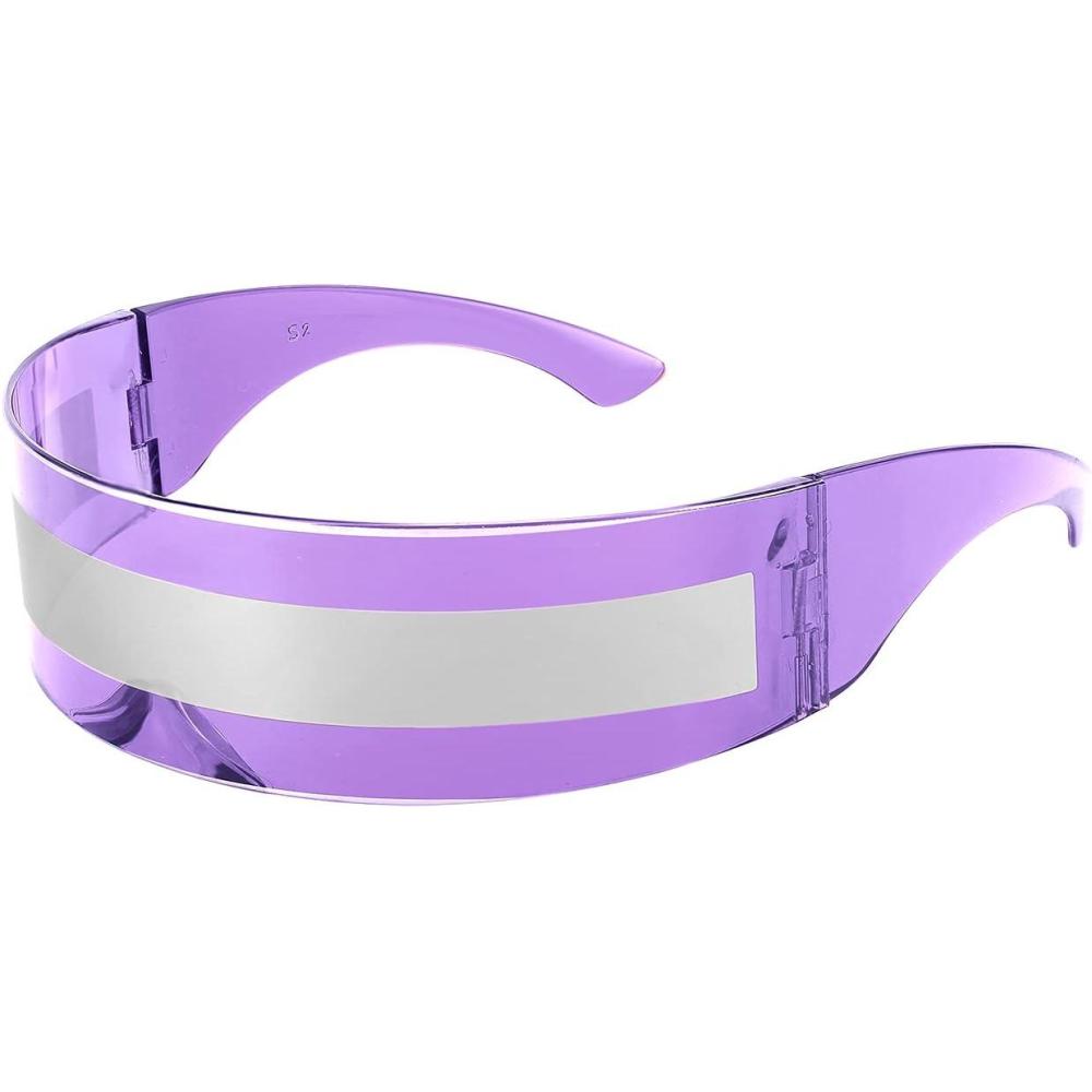 imageFEISEDY 80s Futuristic Cyclops Cyber Visor Sunglasses Men Women Punk Style Cosplay B2740Purple Silver Stripe