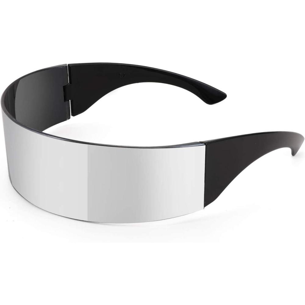 imageFEISEDY 80s Futuristic Cyclops Cyber Visor Sunglasses Men Women Punk Style Cosplay B2740Silver