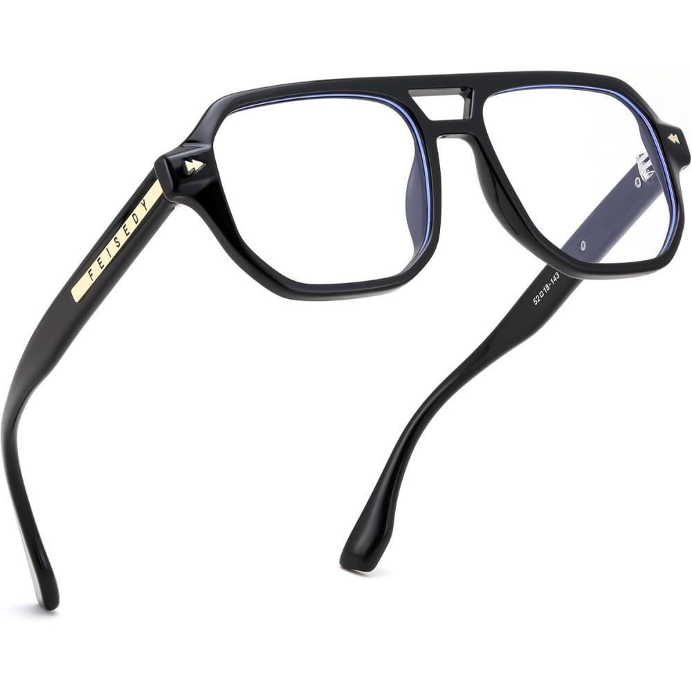 imageFEISEDY Aviator Blue Light Glasses for Men Women Retro 70s Style Design TR90 Anti Glare Digital Eyestrain ampamp Daily Wear B0284Black