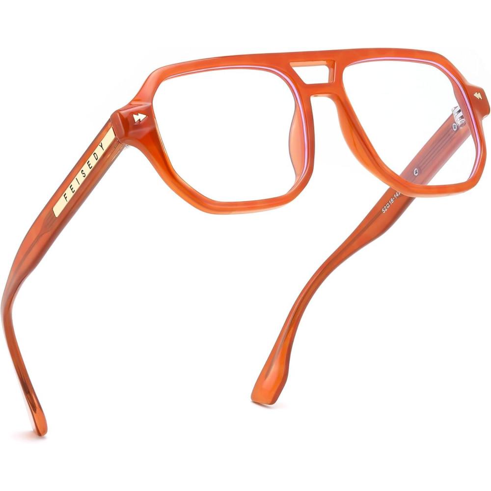 imageFEISEDY Aviator Blue Light Glasses for Men Women Retro 70s Style Design TR90 Anti Glare Digital Eyestrain ampamp Daily Wear B0284Orange