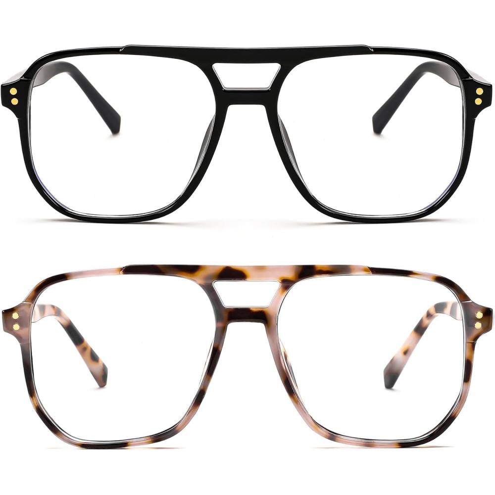 imageFEISEDY Blue Light Blocking Glasses Fake Nerd Clear Square Computer Lightweight Pilot Glasses Frame Oversized B28662pack Blackcow Leopard
