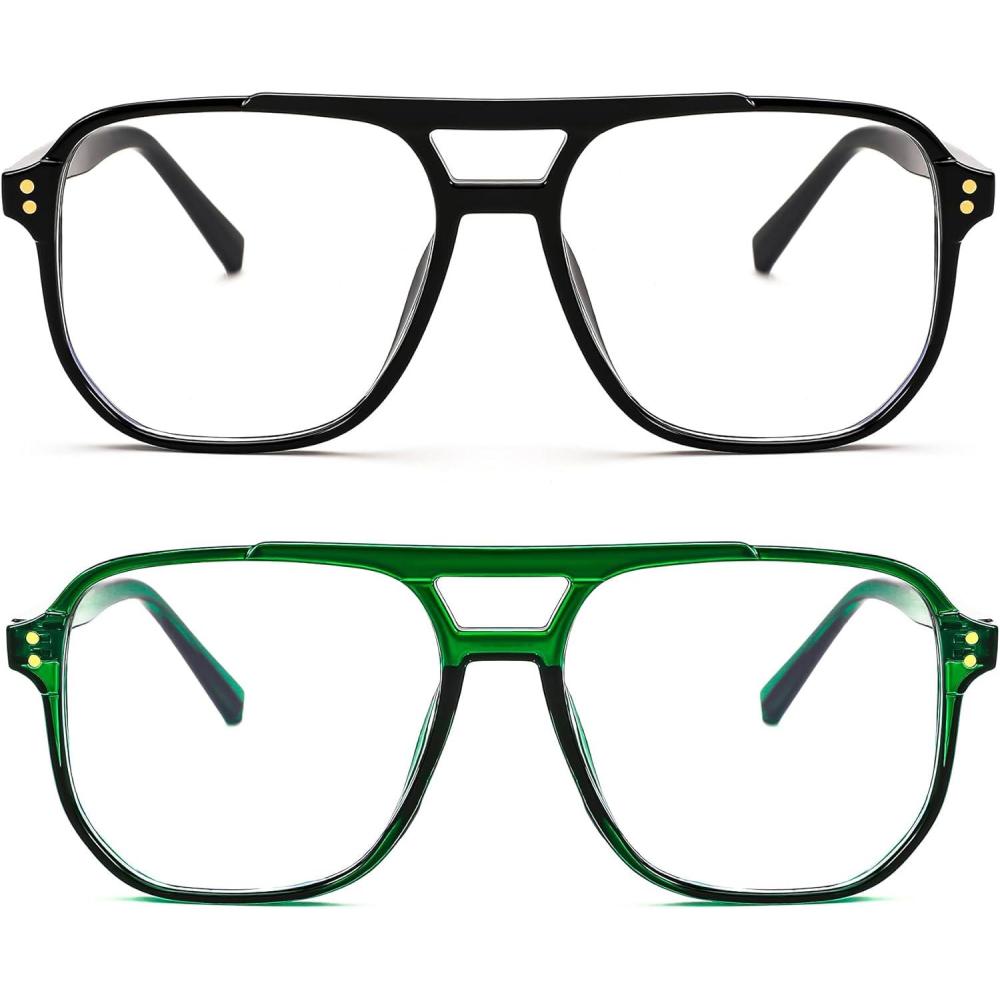 imageFEISEDY Blue Light Blocking Glasses Fake Nerd Clear Square Computer Lightweight Pilot Glasses Frame Oversized B28662pack Blacktransparent Green