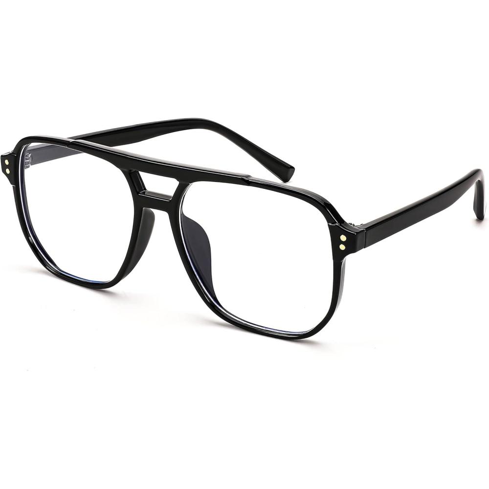 imageFEISEDY Blue Light Blocking Glasses Fake Nerd Clear Square Computer Lightweight Pilot Glasses Frame Oversized B2866Black Frame