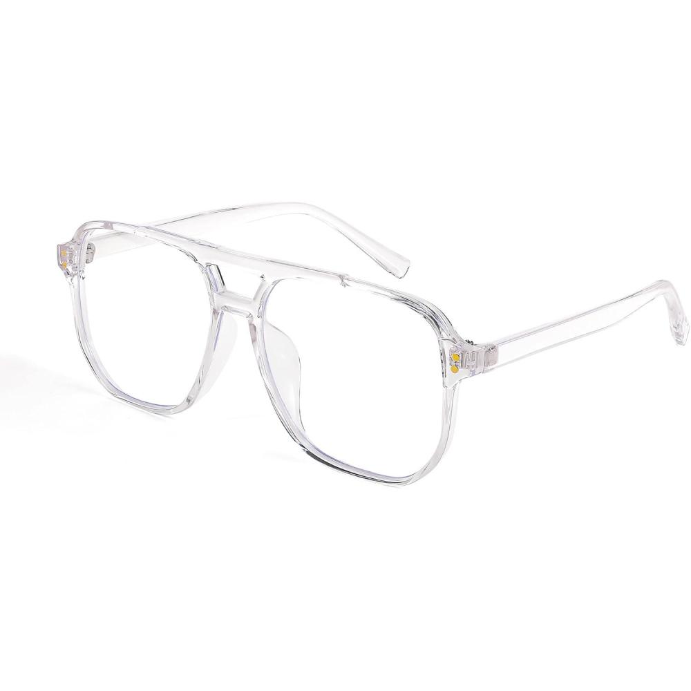 imageFEISEDY Blue Light Blocking Glasses Fake Nerd Clear Square Computer Lightweight Pilot Glasses Frame Oversized B2866Transparent Frame