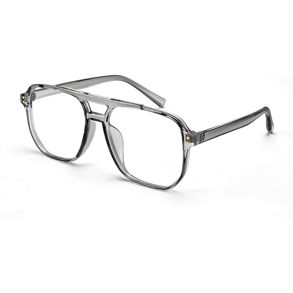 imageFEISEDY Blue Light Blocking Glasses Fake Nerd Clear Square Computer Lightweight Pilot Glasses Frame Oversized B2866Transparent Grey Frame