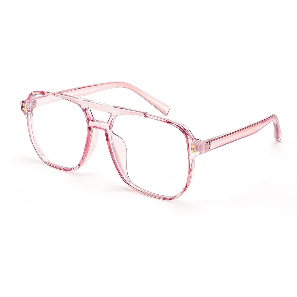 imageFEISEDY Blue Light Blocking Glasses Fake Nerd Clear Square Computer Lightweight Pilot Glasses Frame Oversized B2866Transparent Pink Frame