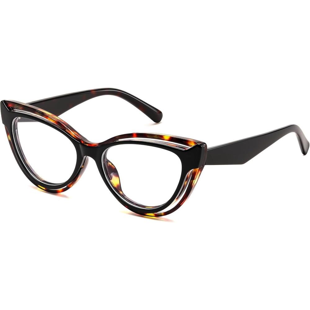 imageFEISEDY Blue Light Blocking Glasses Women Vintage Cat Eye Frame Anti Fatigue B0169Leopard
