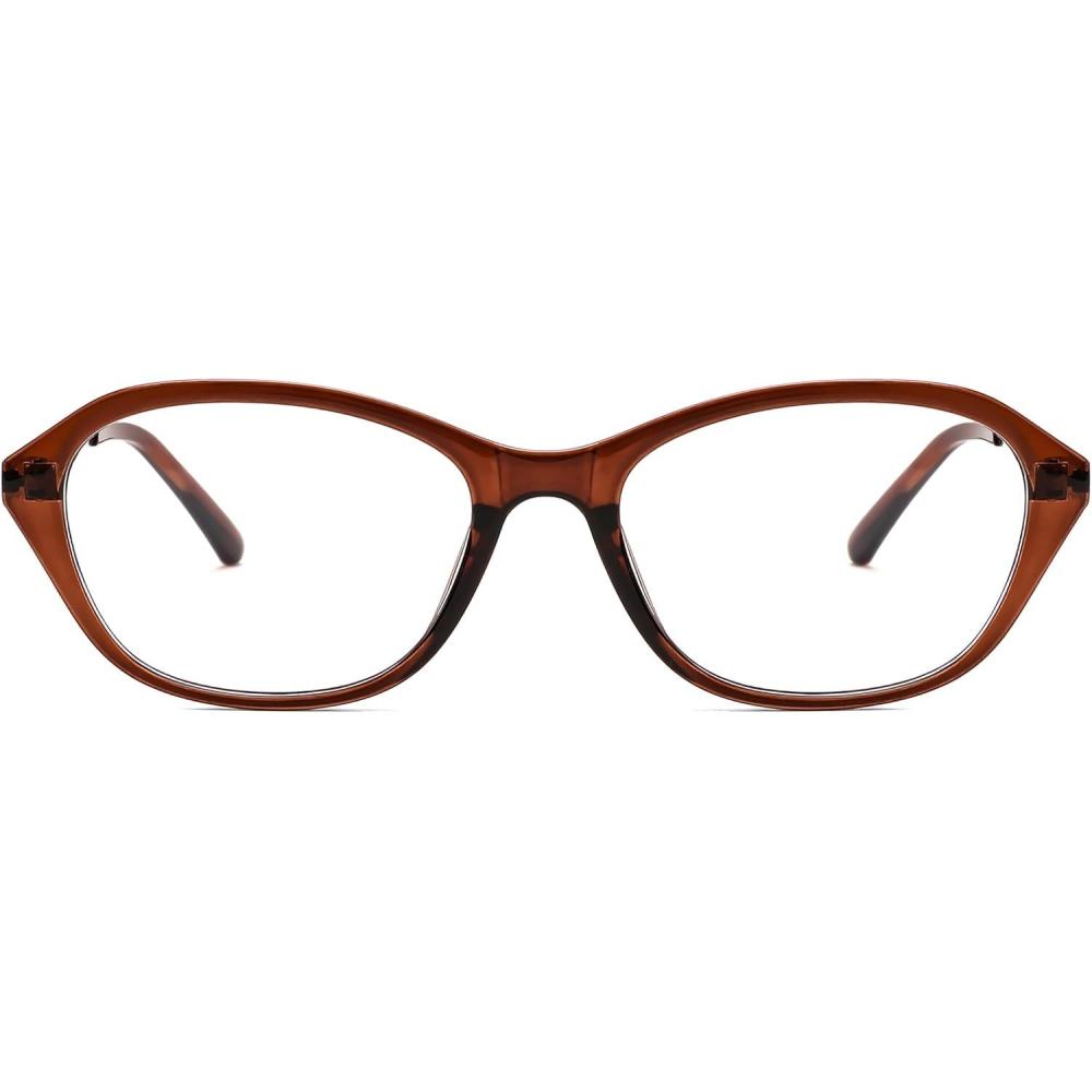 imageFEISEDY Blue Light Blocking Glasses for Women Fashion Small Face Nerd Fake Eyeglasses New Vintage Frame B0262Transparent Tea