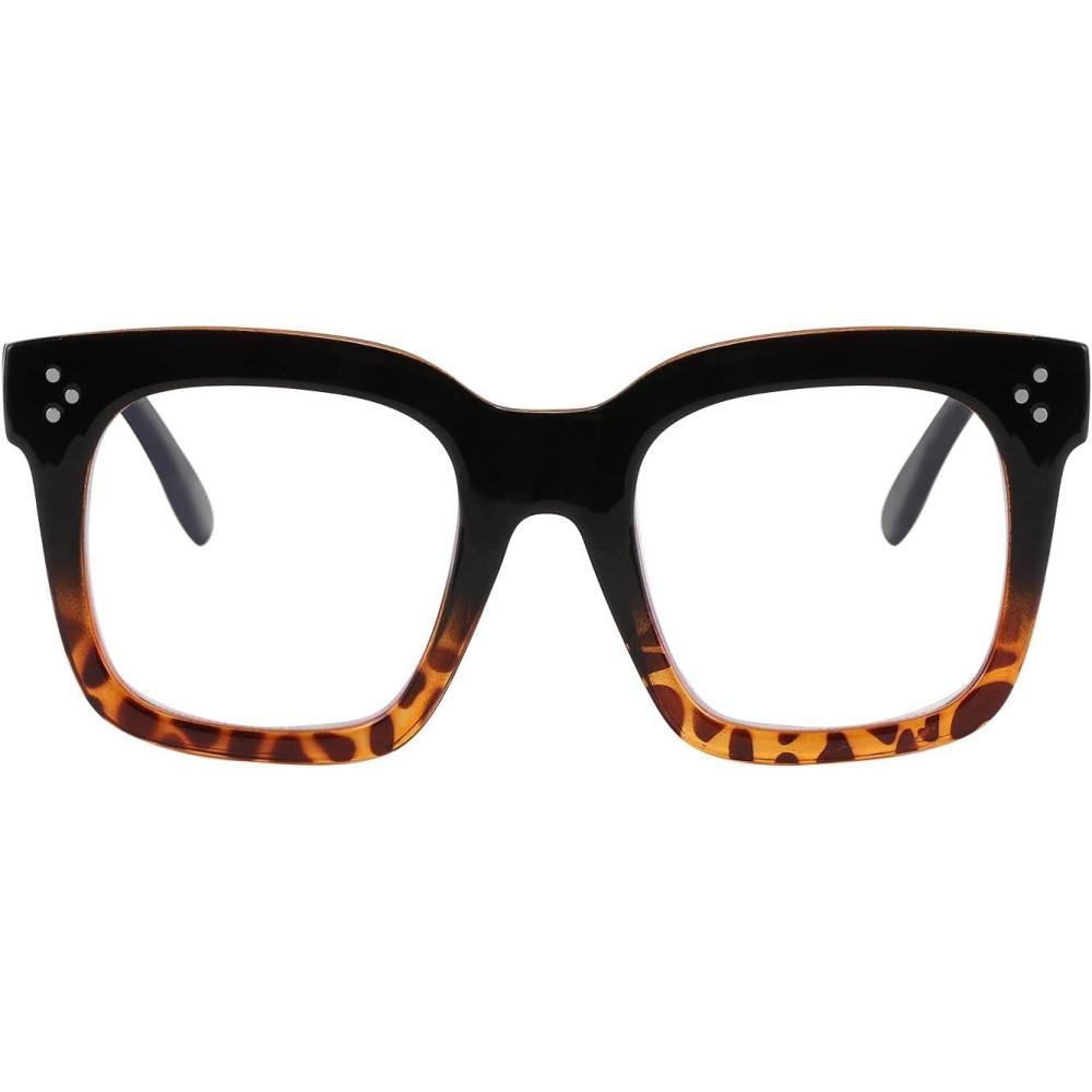 imageFEISEDY Blue Light Blocking Reading Glasses Oversized Readers Designer Luxury Square Eyewear Frame B2695FRBlack Gradient Leopard Frame
