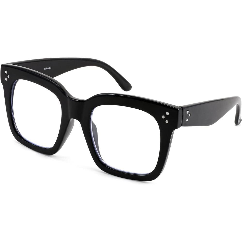 imageFEISEDY Blue Light Blocking Reading Glasses Oversized Readers Designer Luxury Square Eyewear Frame B2695FRBright Black Frame