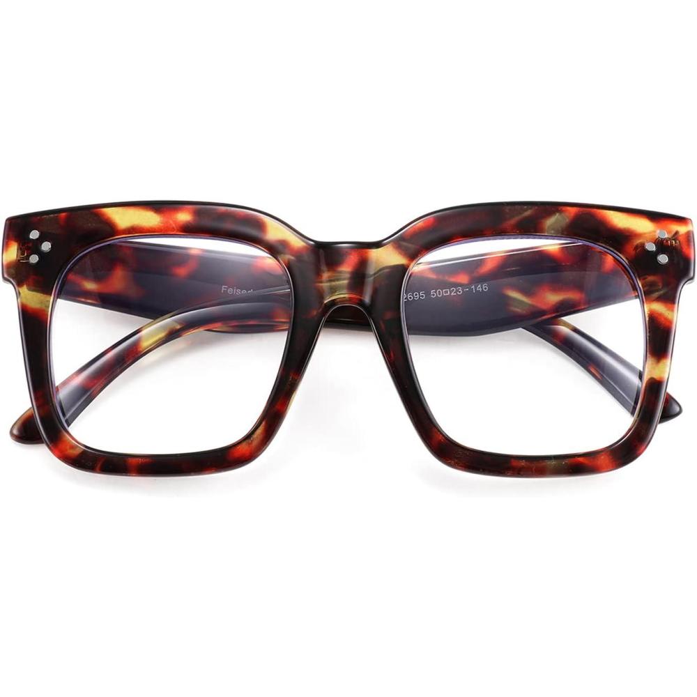 imageFEISEDY Blue Light Blocking Reading Glasses Oversized Readers Designer Luxury Square Eyewear Frame B2695FRLeopard Frame