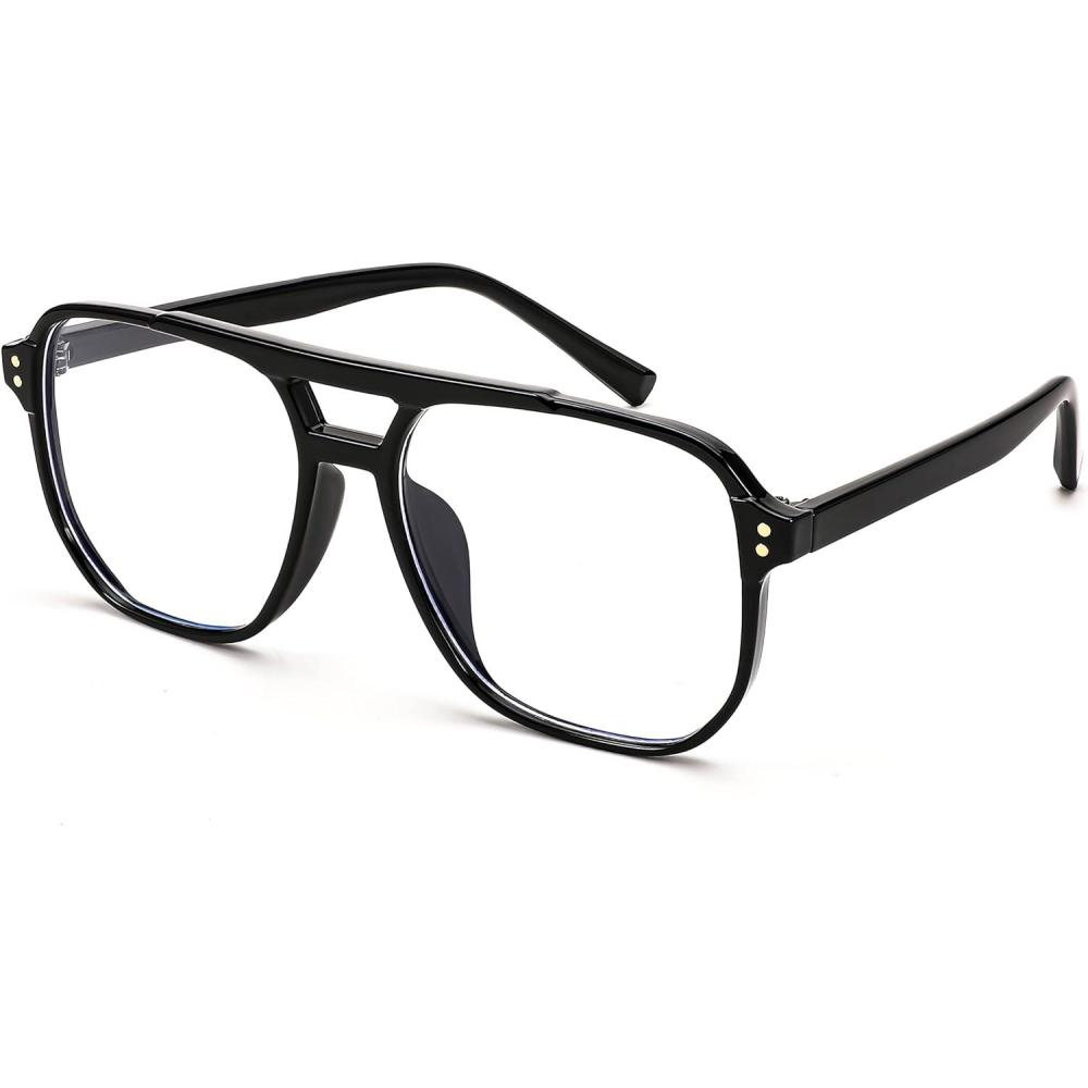 imageFEISEDY Blue Light Reading Glasses for Woman Men Fashion Square Pilot Computer Glasses Anti Eyestrain Glare Readers B0318Black
