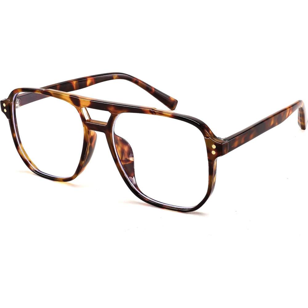 imageFEISEDY Blue Light Reading Glasses for Woman Men Fashion Square Pilot Computer Glasses Anti Eyestrain Glare Readers B0318Tortoise