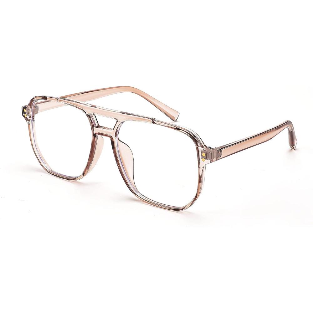 imageFEISEDY Blue Light Reading Glasses for Woman Men Fashion Square Pilot Computer Glasses Anti Eyestrain Glare Readers B0318Transparent Tea