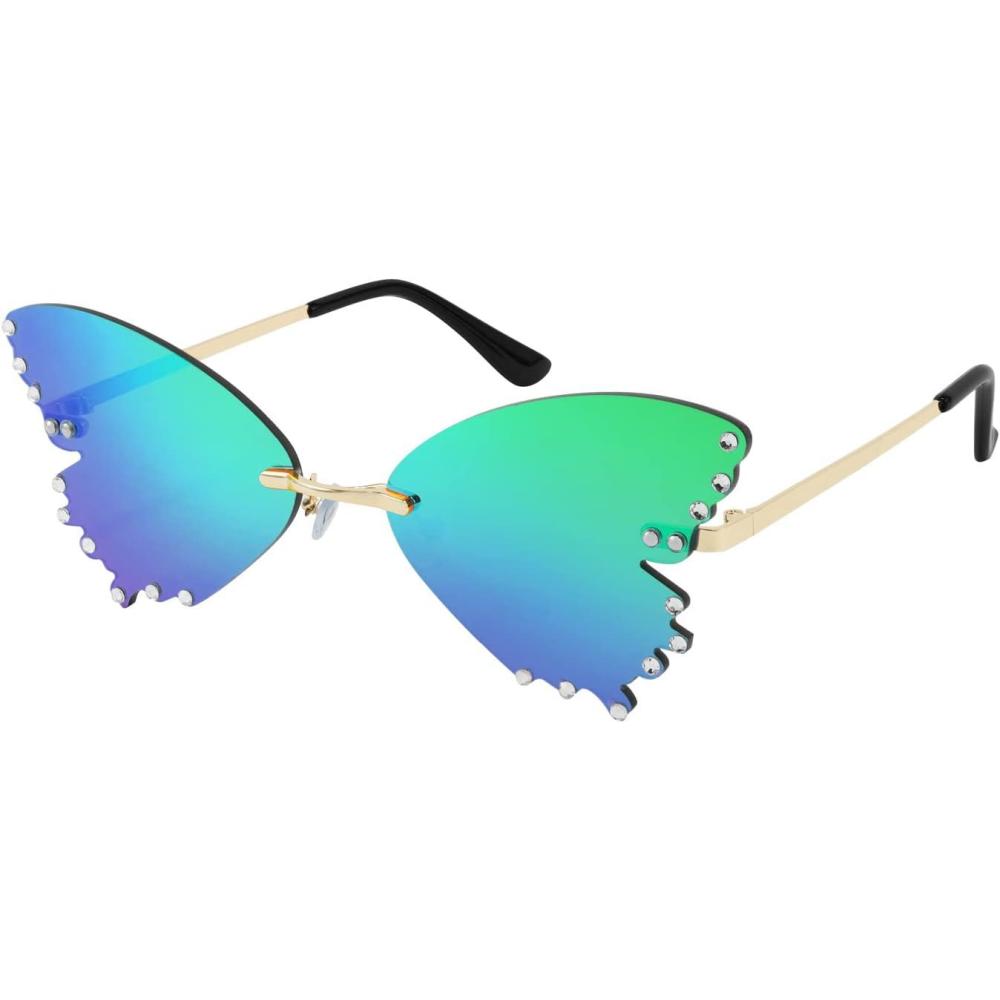 imageFEISEDY Butterfly Rimless Sunglasses for Women Fashion Metal Frame Sunglasses B4065