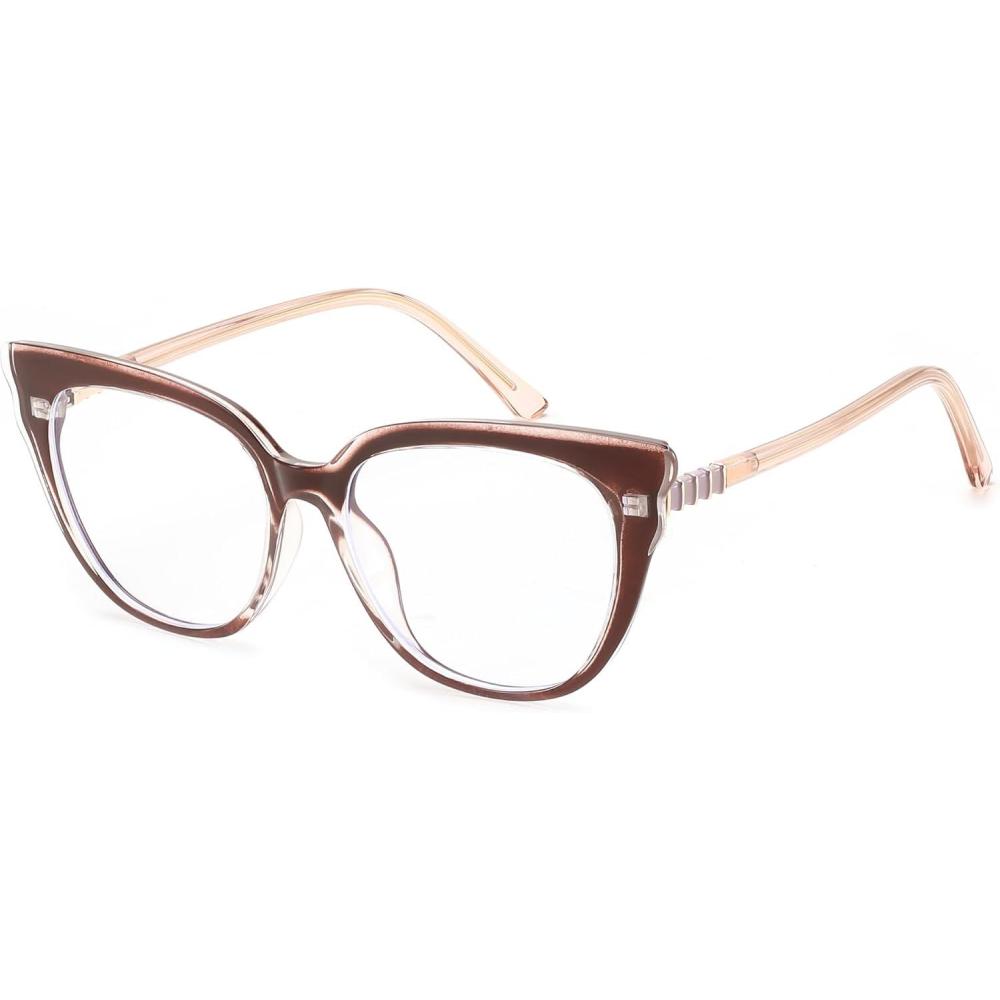 imageFEISEDY Cat Eye Blue Light Blocking Glasses for Women Anti Eyestrain ampamp UV B0182Transparent Brown