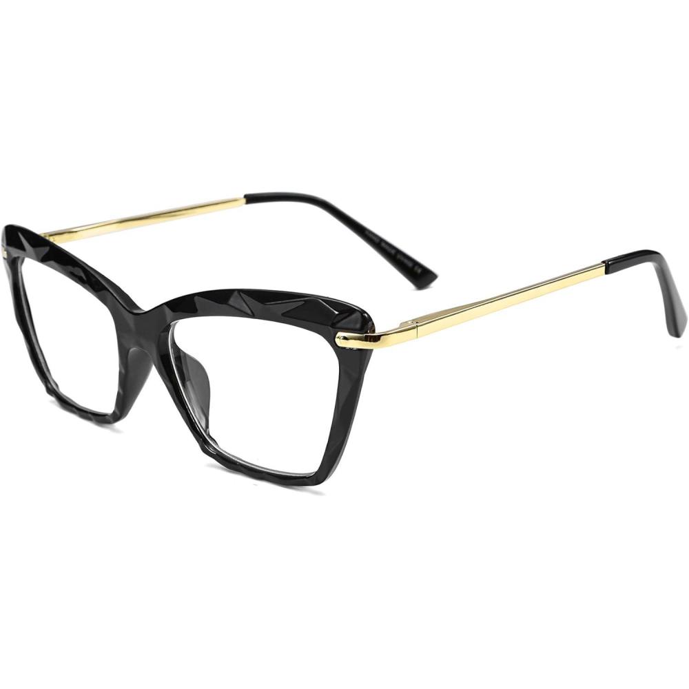 imageFEISEDY Cat Eye Glasses Frame Clear Lenses Lightweight Eyewear for Women B2440Black