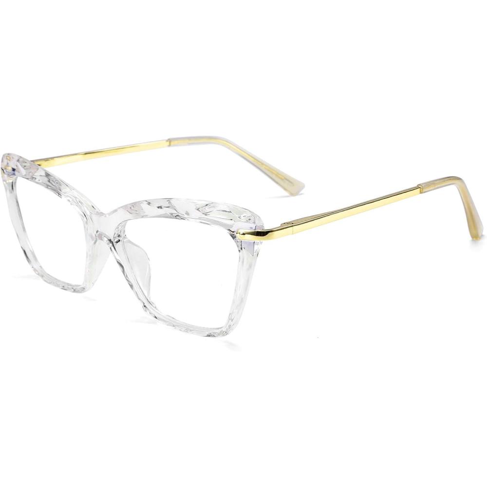 imageFEISEDY Cat Eye Glasses Frame Clear Lenses Lightweight Eyewear for Women B2440Crystal Clear