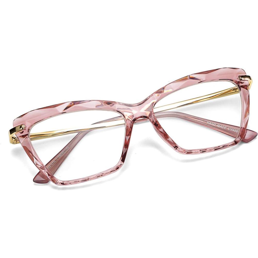 imageFEISEDY Cat Eye Glasses Frame Clear Lenses Lightweight Eyewear for Women B2440Pink