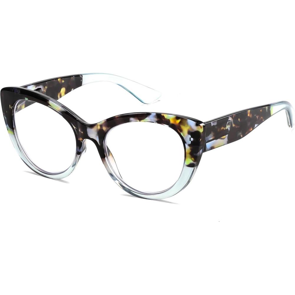 imageFEISEDY CatEye Blue Light Reading Glasses for Women Thick Fashion Anti Glare Digital Eyestrain Readers B0230Blue Tortoise