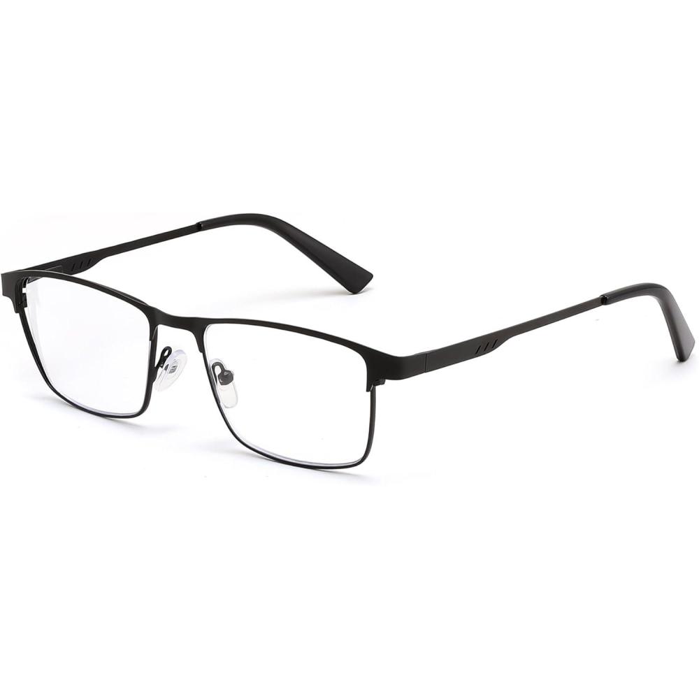 imageFEISEDY Classic Blue Light Reading Glasses MenMetal Frame Readers with Spring Hinge Anti Glare Eyeglasses for Reading B0337Black