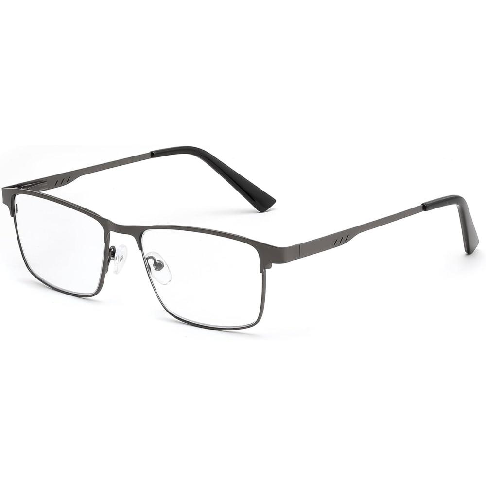 imageFEISEDY Classic Blue Light Reading Glasses MenMetal Frame Readers with Spring Hinge Anti Glare Eyeglasses for Reading B0337Gun Grey