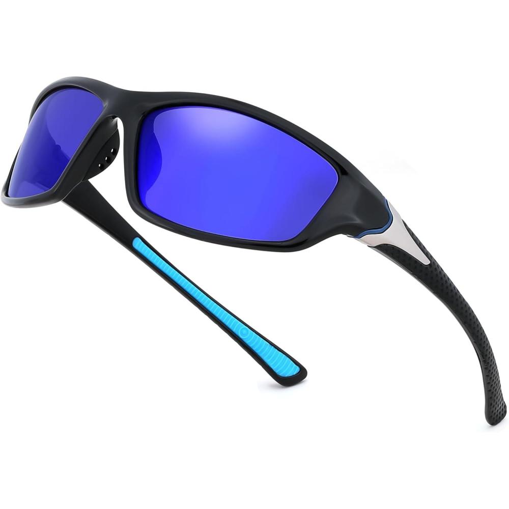 imageFEISEDY Classic Men Polarized Sports Sunglasses Night Driving Yellow Lenses Cycling Fishing Driving Glasses B2674Black FrameDeep Blue Mirrored Lens