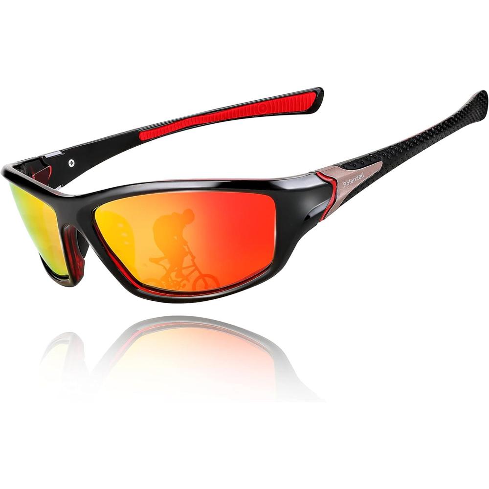 imageFEISEDY Classic Men Polarized Sports Sunglasses Night Driving Yellow Lenses Cycling Fishing Driving Glasses B2674Black Red FrameRed Mirrored Lens