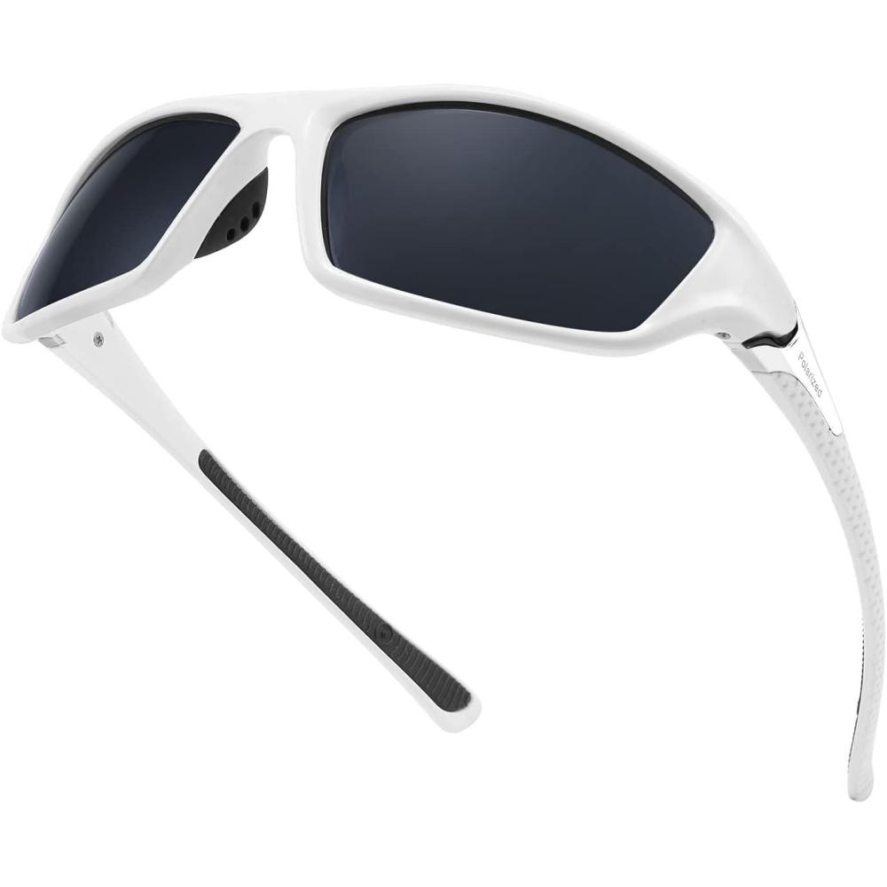 imageFEISEDY Classic Men Polarized Sports Sunglasses Night Driving Yellow Lenses Cycling Fishing Driving Glasses B2674White FrameGrey Lens