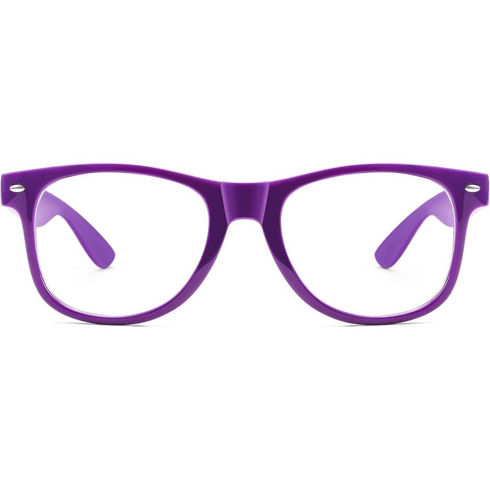 imageFEISEDY Classic Square Eyewear Frame Clear Lens Retro Nerd Fake Glasses for Men Women Cosplay Costume Eyeglasses B0276Purple