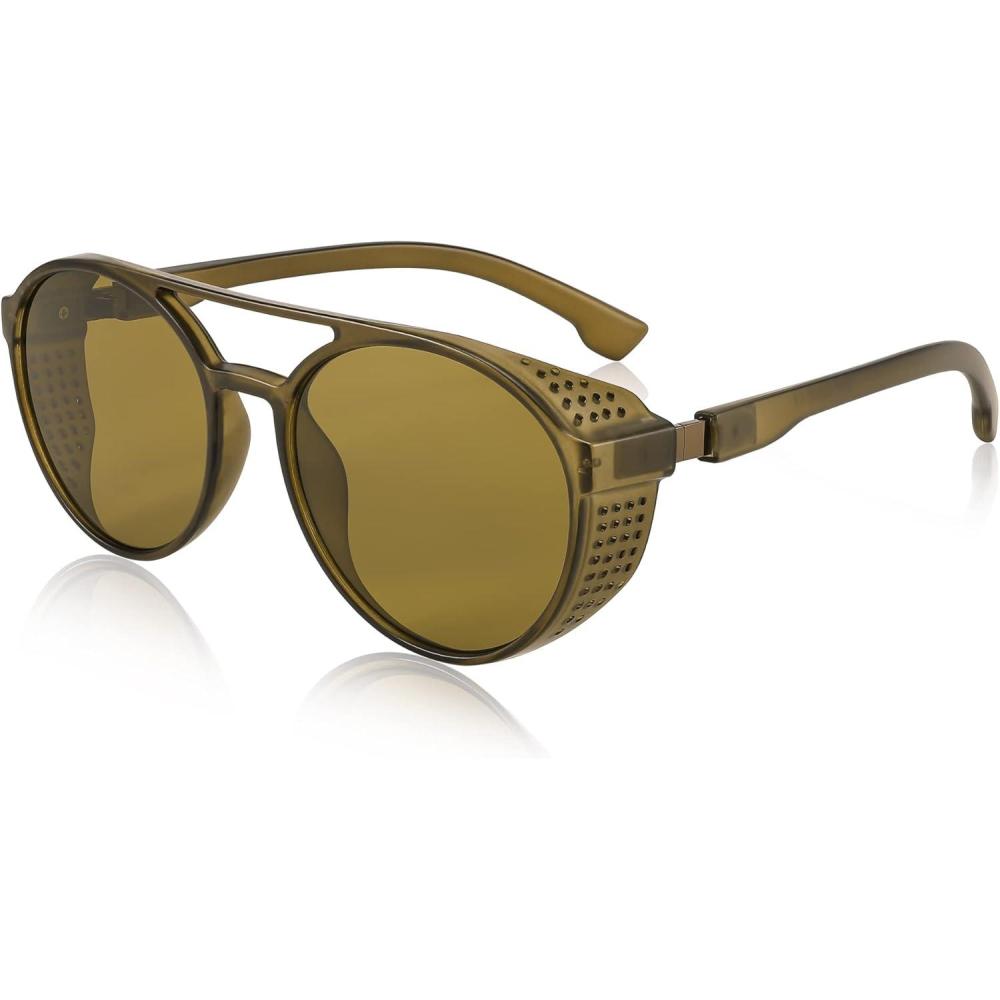 imageFEISEDY Classic Steampunk Sunglasses for Men Women Retro Round Gothic Shades Eyewear UV400 Protection B2957Green Lens