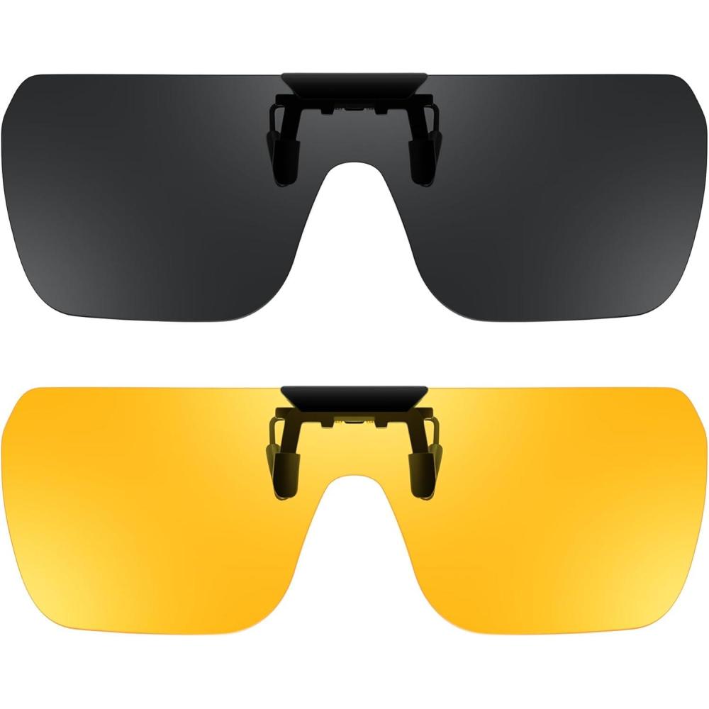 imageFEISEDY Clipon Flip Up Rimless One Piece Sunglasses for Glasses TAC Lenses B0345Black1 Yellow1