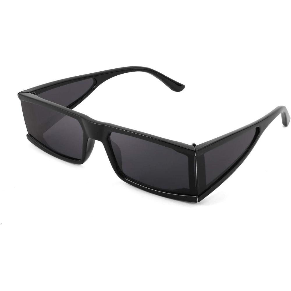 imageFEISEDY Cool Futuristic Rectangular Sunglasses Cyber Men Women Punk Style Cosplay Sun Glasses B2739Black Frame Black Grey Lens