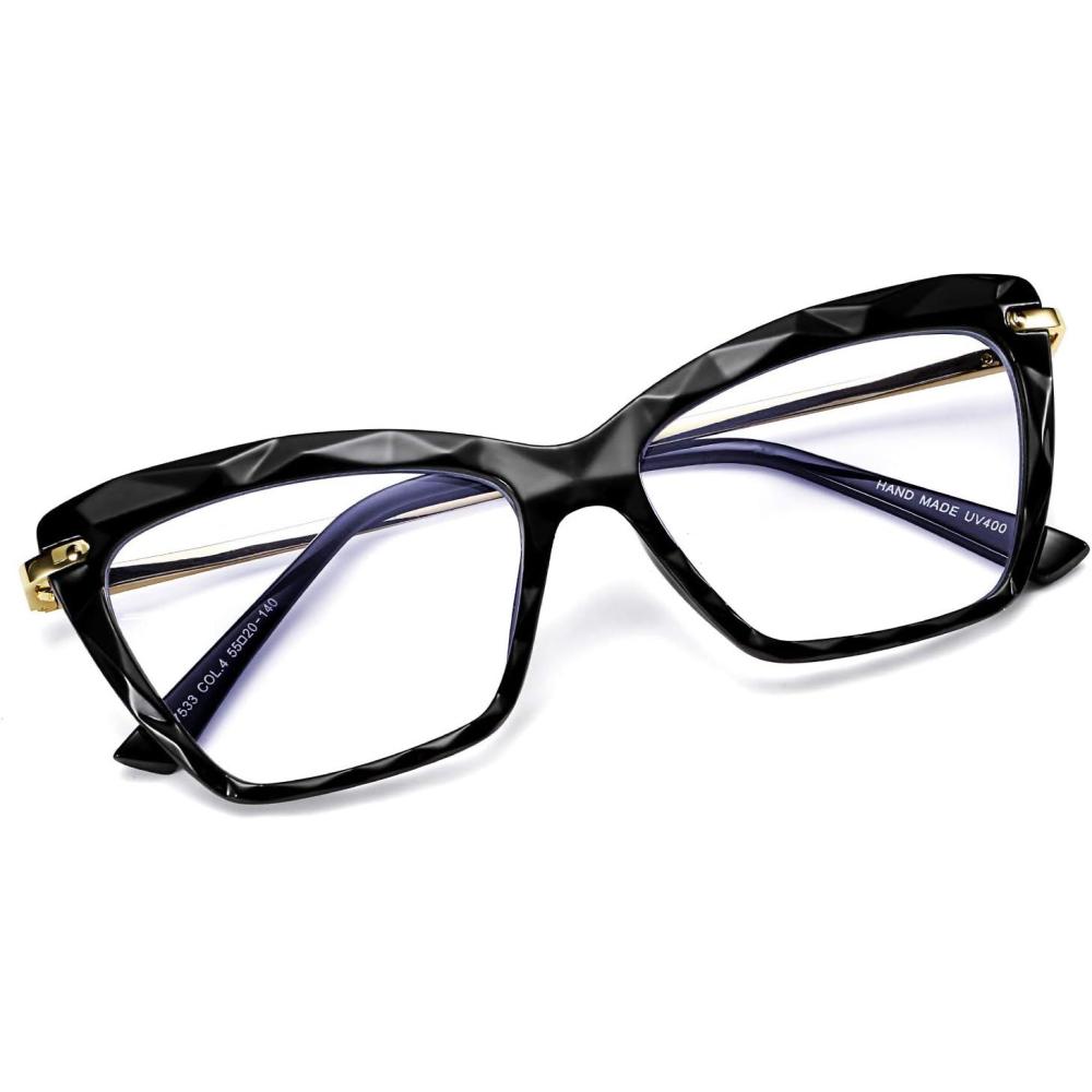 imageFEISEDY Crystal Cat Eye Glasses Frame Blue Light Blocking Computer Eyewear B2500Black