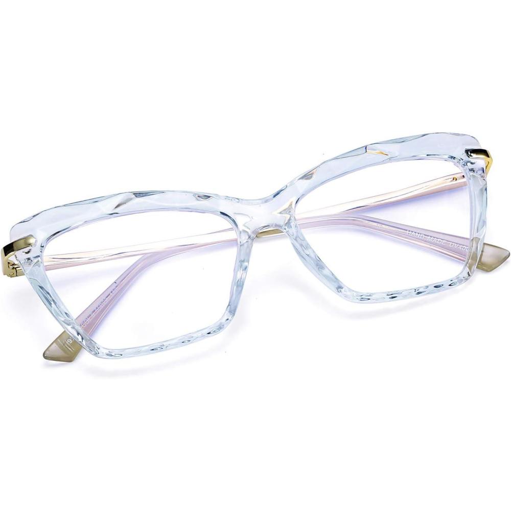 imageFEISEDY Crystal Cat Eye Glasses Frame Blue Light Blocking Computer Eyewear B2500Blue Crystal