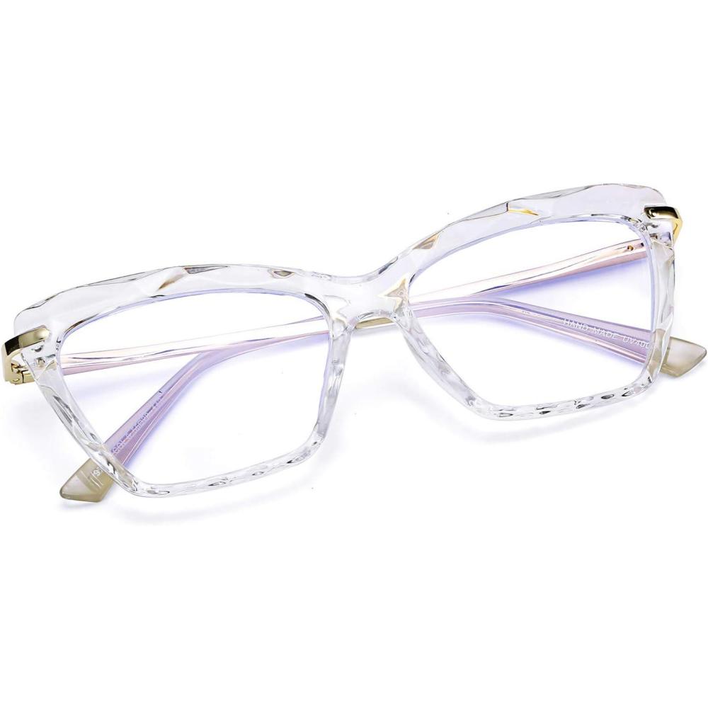 imageFEISEDY Crystal Cat Eye Glasses Frame Blue Light Blocking Computer Eyewear B2500Clear Crystal
