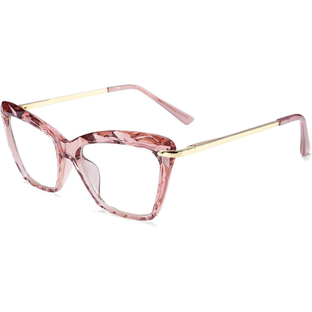 imageFEISEDY Crystal Cat Eye Glasses Frame Blue Light Blocking Computer Eyewear B2500Pink Crystal