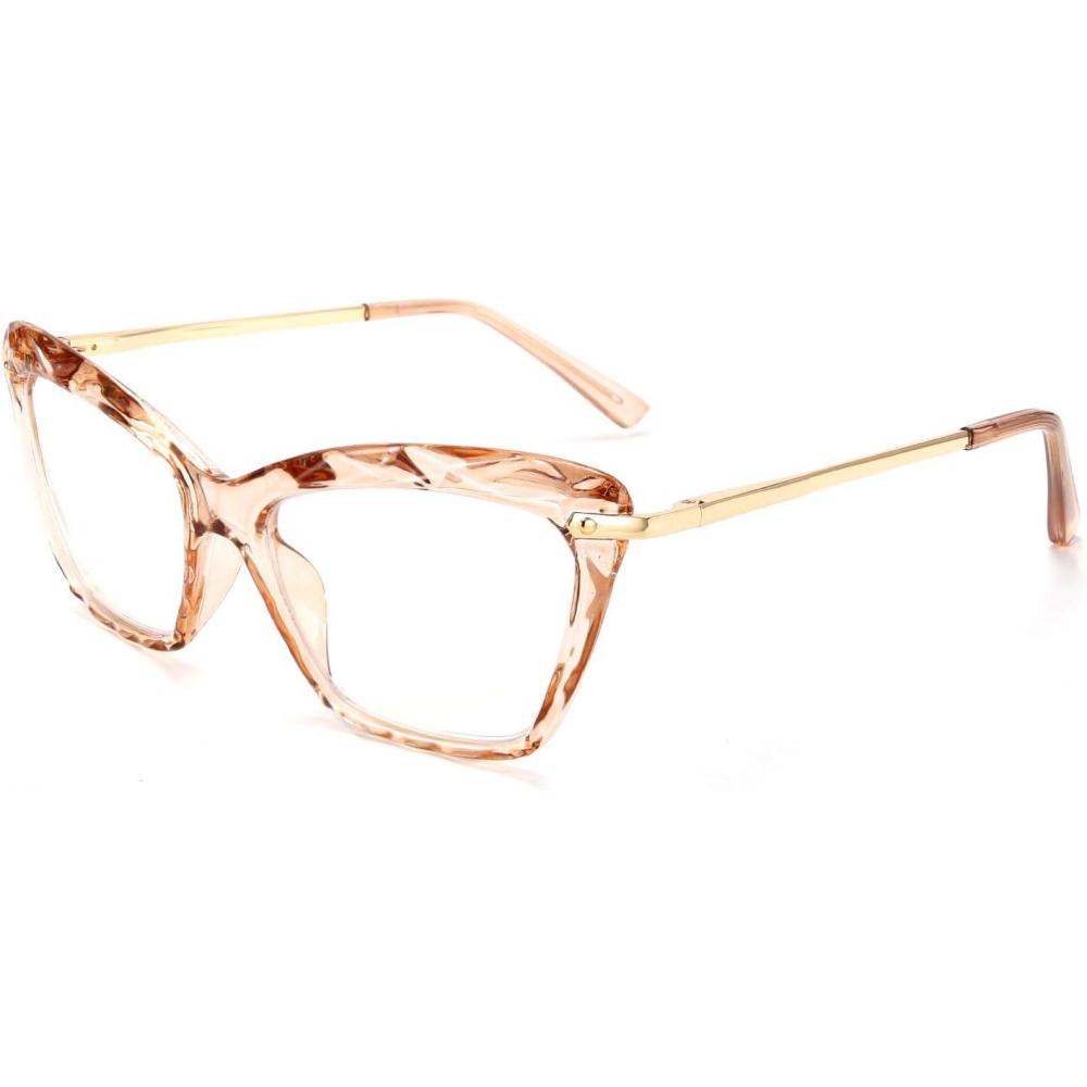 imageFEISEDY Crystal Cat Eye Reading Glasses Blue Light Blocking Reader Anti Eyestrain Glasses B2596 Champagne 200xChampagne
